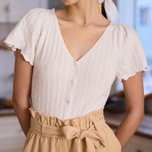 Rihoas The White V Neck Buttoned Cotten Tee